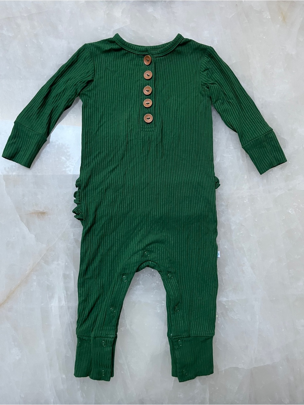 Posh Peanut Forest Green Ribbed One-Piece Bodysuit with ruffle butt